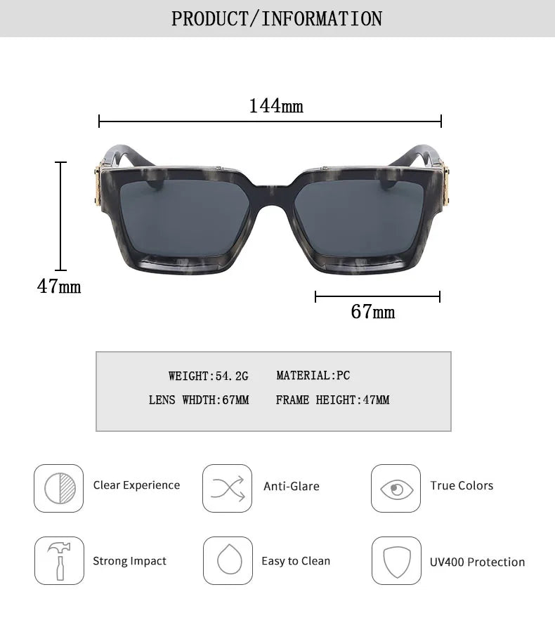 Retro Millionaire Sunglasses For Men Luxury New Square Sunglasses Women Trendy Vintage Luxe Fashion Glasses Gafas De Sol Hombre