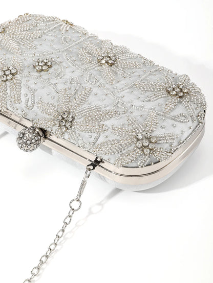 Gorgeous，fashion and shiny mini handmake diamond-studded rhinestones beaded flower pattern hand party wedding evening clutch bag