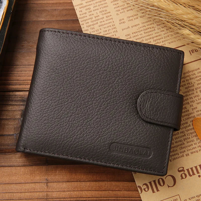 Men's Wallet Made of Genuine Leather Wallet Short Hasp Purse 2025 Luxury Male Money Clip Soft Buckle Multi Card Position Zippe