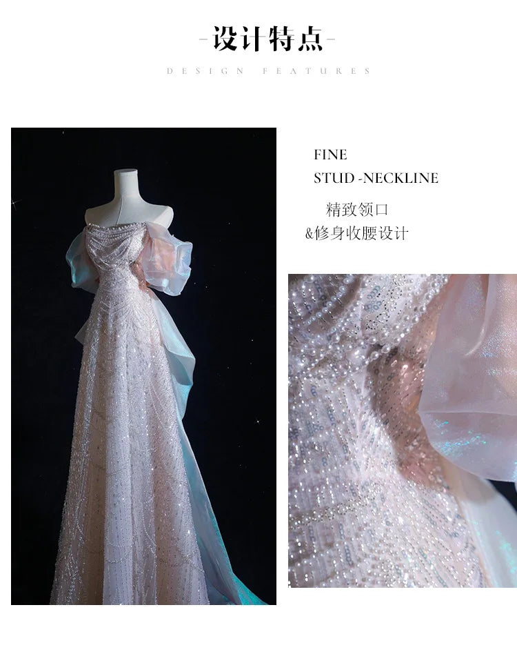 Luxury Elegant Beaded Evening Dresses 2025 New Shoulder Sequins Fishtail Dress Graduation Prom Wedding Dress Engagement Dress