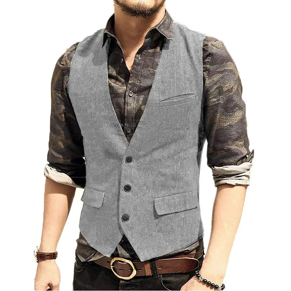 Black Men's Blazer Vest Euro Size Vintage Vests Man Single Breasted Outerwear Men's Suits Vest Spring Autumn Herringbone Vest