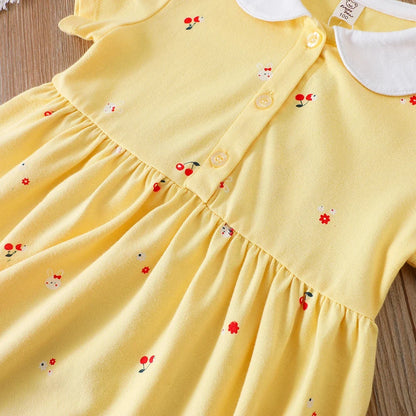 Baby Girls Summer Dress Short Sleeved Turn Down Collar Cotton Clothes for Girls Aged 2-6 Years Kids Dresses