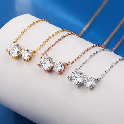 1.5cttw Round Cut Moissanite Pendant Necklace for Women 925 Sterling Silver Two Stone Delicate Necklace Jewelry Anniversary Gift
