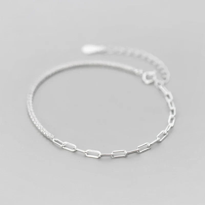 Stackable Zirconia Geometric Oval Interlock Genuine 925 Sterling Silver Asymmetry Bracelet Bangle for Women Fine Jewelry