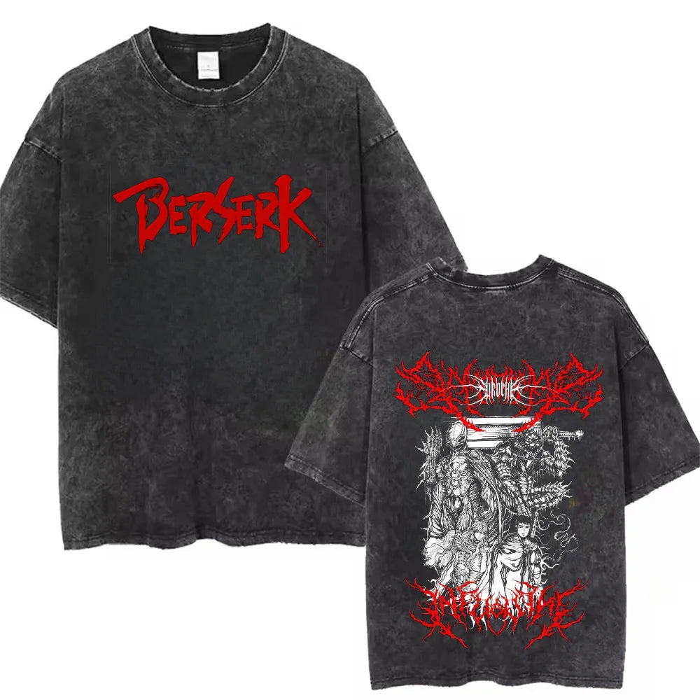 Berserk Anime Washed T Shirt Men Vintage Gothic Streetwear Tshirt Harajuku Hip Hop Graphic Tee Shirt Oversized Cotton Tops