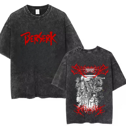 Berserk Anime Washed T Shirt Men Vintage Gothic Streetwear Tshirt Harajuku Hip Hop Graphic Tee Shirt Oversized Cotton Tops