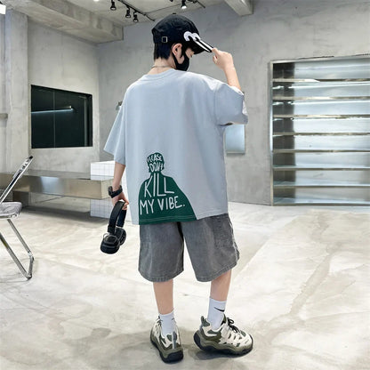 Fashion Kids Designer Summer Clothing Set for Tween Boy High Street Outfits Children New Arrival 2 Pieces Tracksuit Clothes Suit