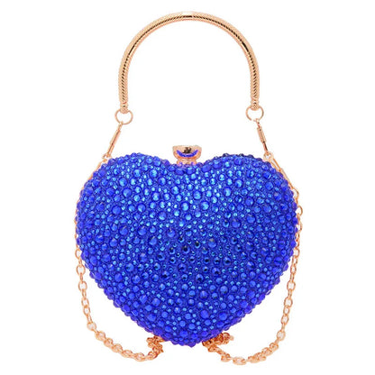 Designer Luxury Diamond Heart-shaped Bag Red Rhinestone Evening Clutch Purse Female Wedding Handbag Woman Chain Shoulder Bags