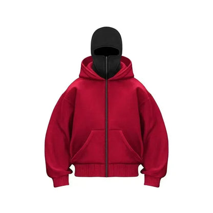 Balaclava Men Zip Hoodie Winter Warm Casual Sweatshirt Y2K with Hooded Face Mask Zipper Design Sports Jacket Outdoor Activities