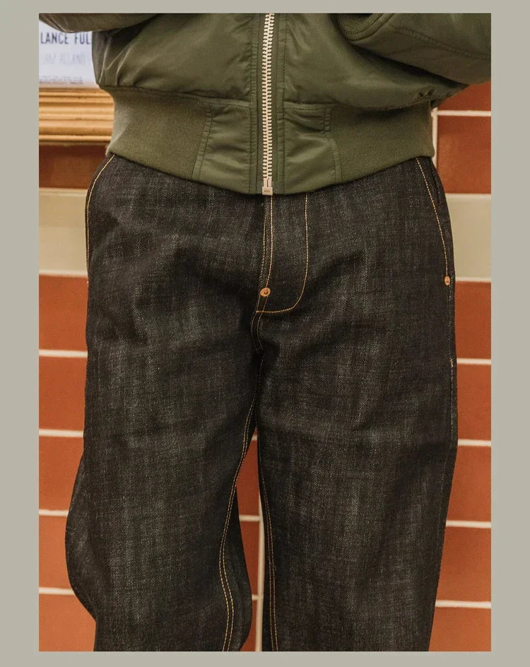 Denim Jeans Loose Straight Fit Heavyweight Raw Denim Pants