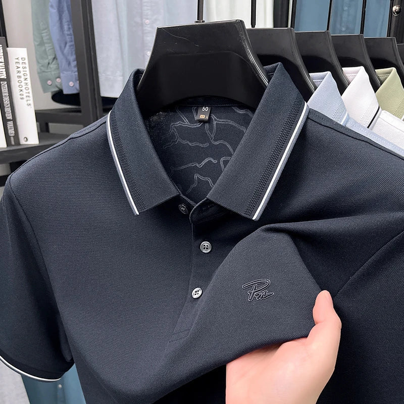 Men's Embroidered Short Sleeved Cotton Polo Shirt High End Brand Lapel T-Shirt Simple Casual Summer Breathable Top Men's Wear