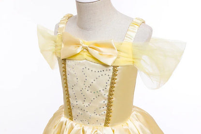 Girls Belle Cosplay Costumes Girls Dresses for Beauty Kids Party Clothing Magic Stick Crown Children Yellow Dress and The Beast