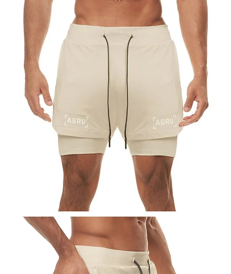 Men's 2 in 1 Double-deck Gym Shorts Quick Dry Summer Running Workout Shorts Zipper Pockets Slim Fit Fitness Training Short Pants