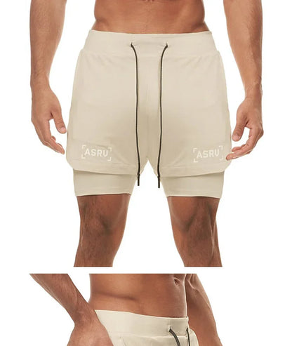 Men's 2 in 1 Double-deck Gym Shorts Quick Dry Summer Running Workout Shorts Zipper Pockets Slim Fit Fitness Training Short Pants