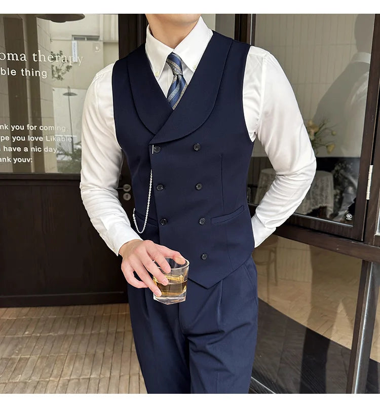 (1 Pcs Vest）2024 Latest Style Design Double Breasted Men Suit Vests Formal Groom Wedding Social Slim Fit Sleeveless Vest Coats