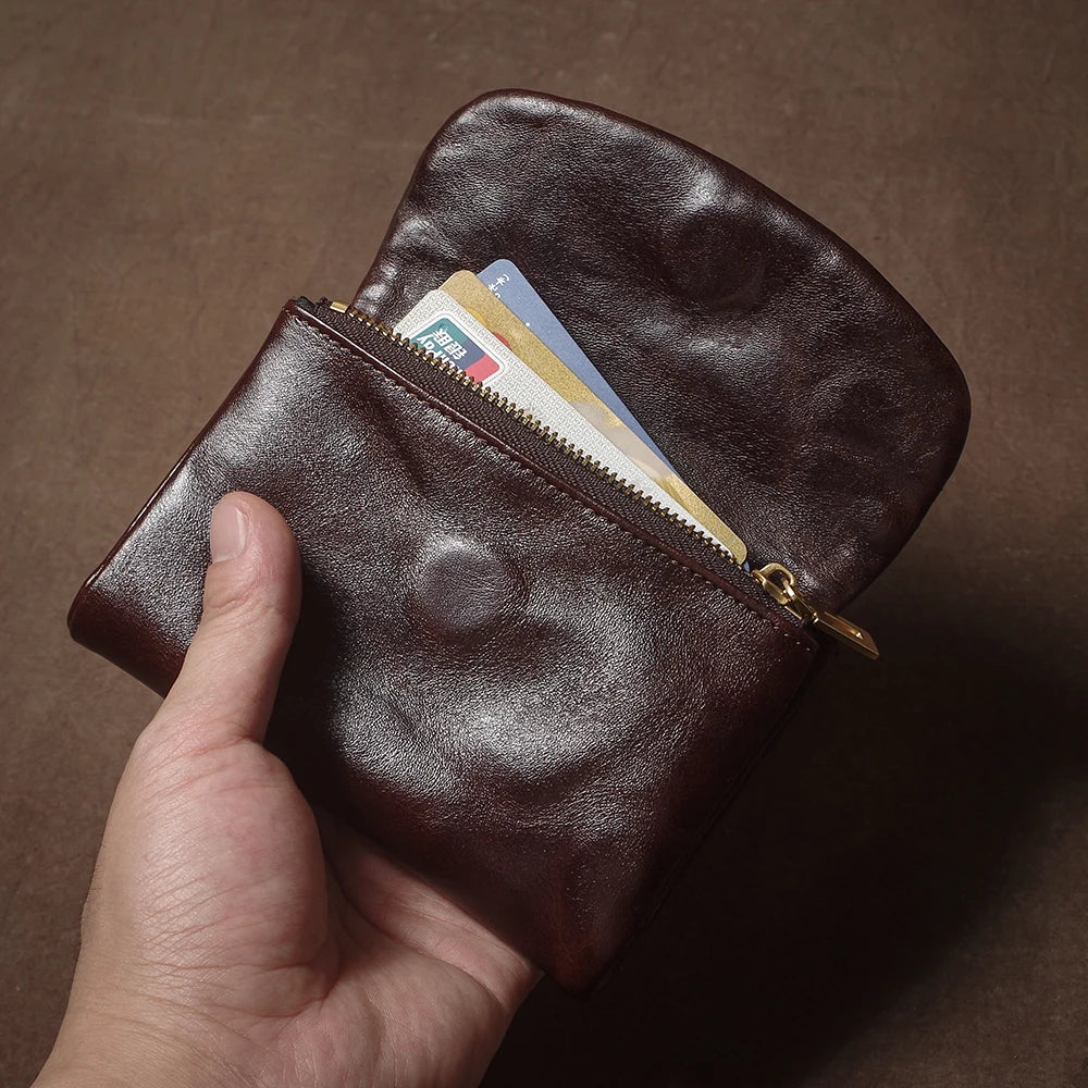 Vintage Genuine Leather Trifold Wallet for Men Women Zipper Coin Purse Driver License ID Credit Card Luxury Cowhide Wallet