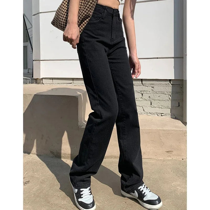 Woman Korean High Waist Streetwear Straight Leg Jeans Girls Y2k Clothes Pants Female Fashion Black Baggy Harajuku Denim Trousers