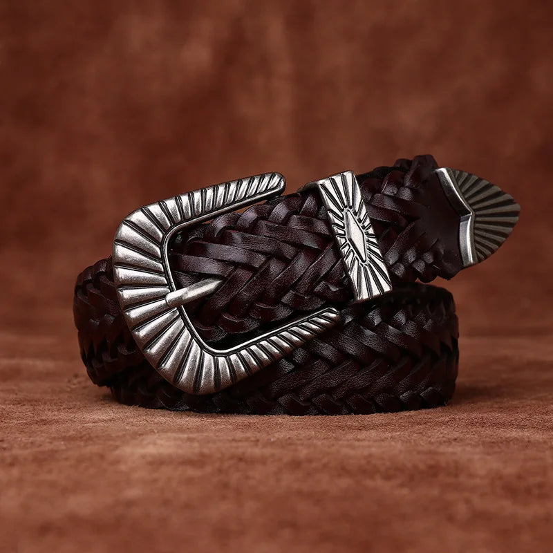3.0CM Cowhide High Quality Genuine Leather Belts for Men Women Hand Woven Belt Strap Male Pin Buckle Jeans Cowboy Cintos Luxury