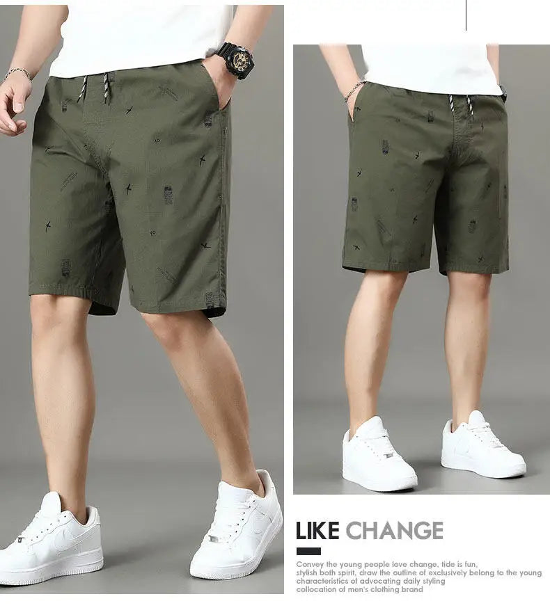 Men's Cotton Shorts Print Casual Shorts Travel Bermuda Shorts Elastic Waist Golf Shorts