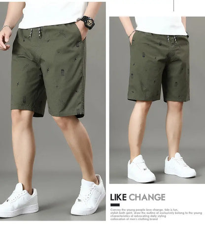 Men's Cotton Shorts Print Casual Shorts Travel Bermuda Shorts Elastic Waist Golf Shorts