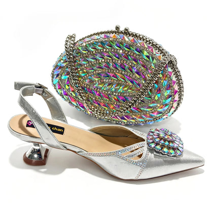 2025 Newst Italian Butter-fly Design Party Wedding Pointed Toe Slingback Sandals with Bag Set in Blue Color