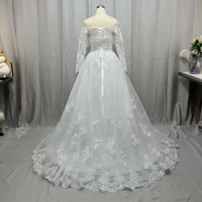 Customizead Ball Gown Wedding Dress Long Sleeves Lace Sequin Appliques Plus Size  Formal Bridal Dresses Princess Wedding Gowns