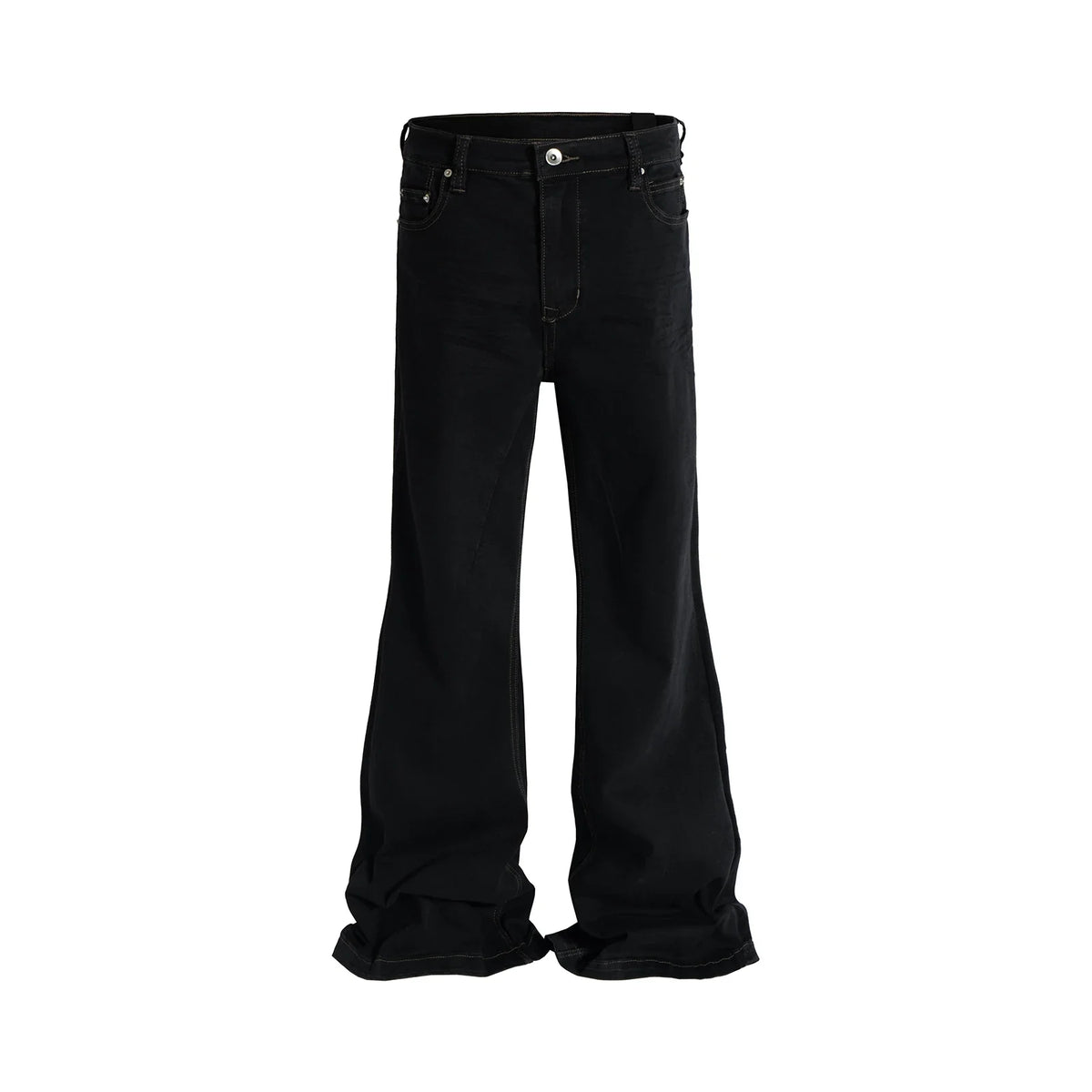 Style Ribbons slightly Stretch Baggy Flared Jeans for Men High Street Black Color Boom Cut Oversized Casual Denim Trousers