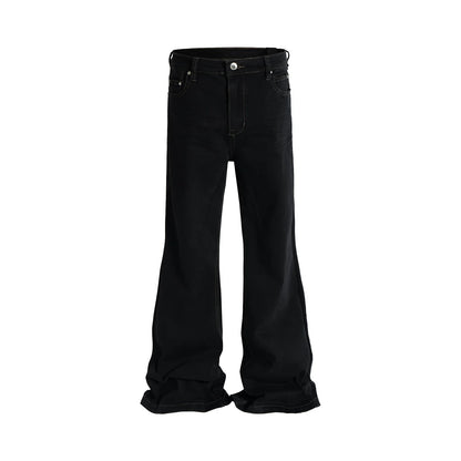 Style Ribbons slightly Stretch Baggy Flared Jeans for Men High Street Black Color Boom Cut Oversized Casual Denim Trousers