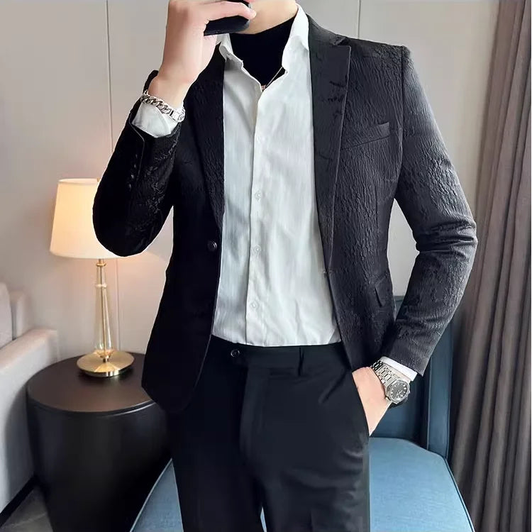New Luxury Jacquard Floral Suit Jacket High Quality Men Business Slim Fit Casual Social Blazers Coats Formal Stage Prom Tuxedo