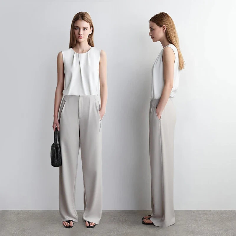 Sleeveless Women's Blouse 2026 Summer O-Neck Asymmetric Chiffon Top For Women Elegant Pleated Office Flowy Shirt 12642060