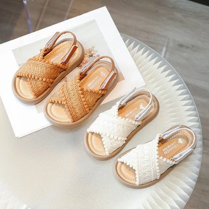 Girls Summer Beach Shoes Ethnic Style Children's Casual Sandals Kids Soft Sole Fashion Shoes Vintage Princess Shoes Summer New