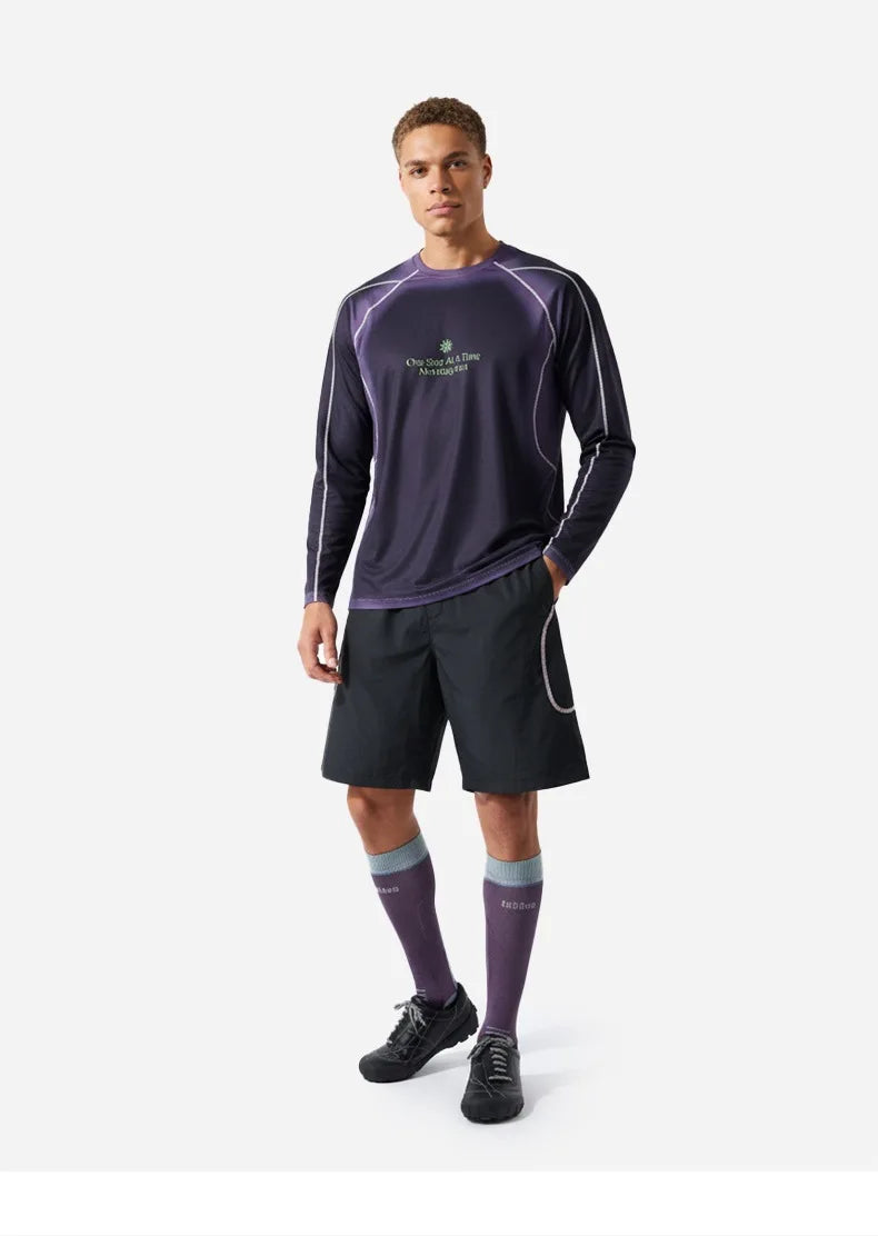 Men's Outdoor Running Long Sleeve T-Shirt Gradient Color Digital Print Quick Dry Breathable Sports Top Unisex