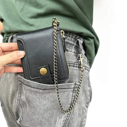 Men's Pu Leather Bi-Fold Wallet with Chain, Multiple Card Slots and Cash Compartment, Secure Snap Closure - Father's Day Gift, Gift for Dad/Husband/Boyfriend, Black Wallet, Travel Accessory, Classic Design, High-Quality Mater