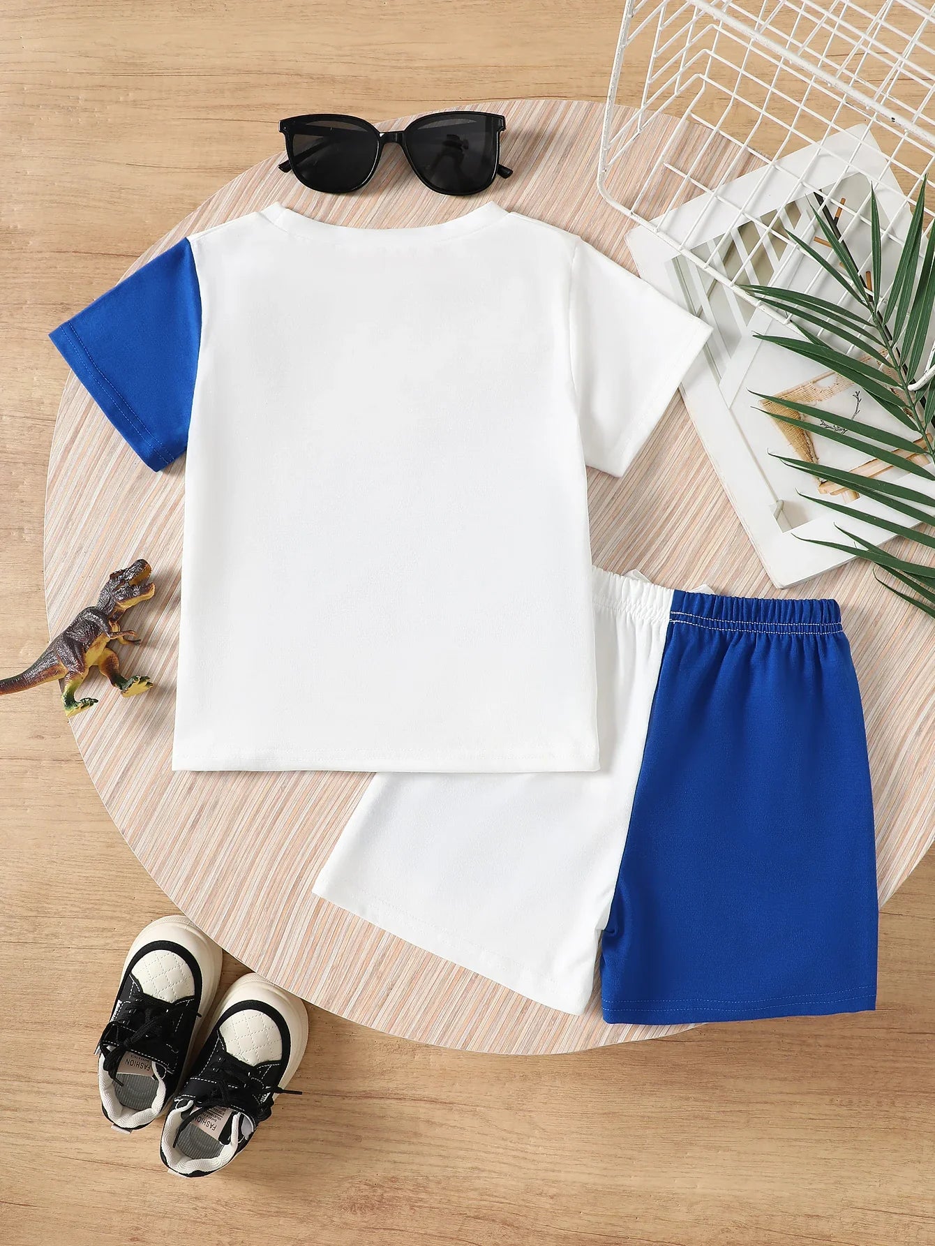 Summer Boys Clothes Set Dinosaur Print Color Block T-shirt Shorts 2Pcs 1-8 Years Toddler Kids Breathable Sporty Casual Outfit
