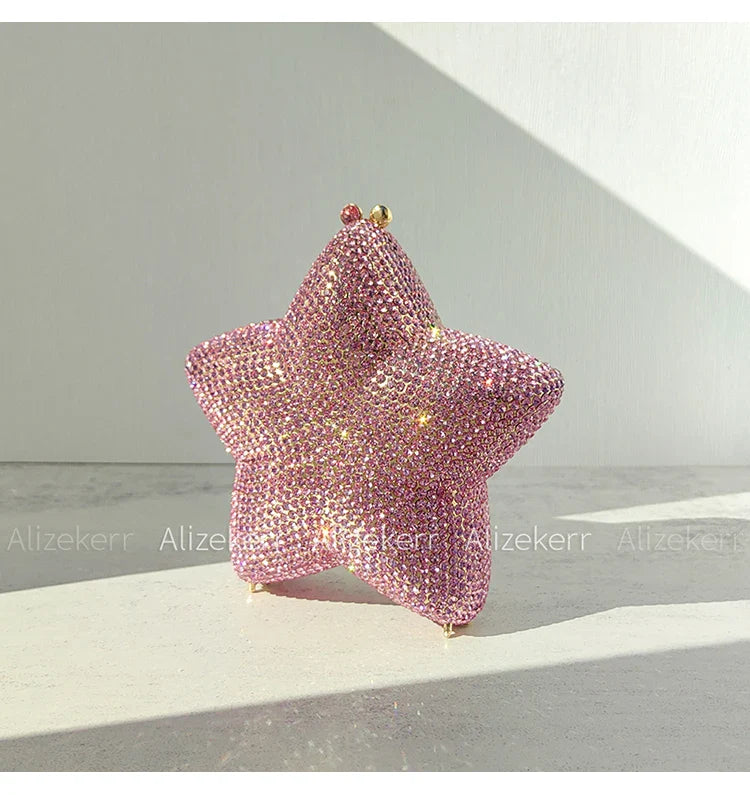 Star Shaped Crystal Evening Bags Women 2024 Boutique Gorgeous Gradient Colour Diamond Mini Clutch Purses Wedding Party