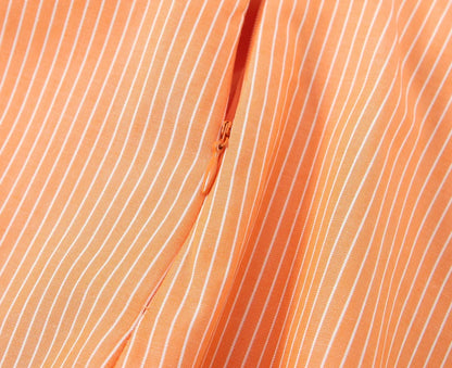 Women Summer Orange Striped Backless Zipper Mini Dress Thin Straps V-Neck Female Chic Lady Dresses Vestidos Para Mujer