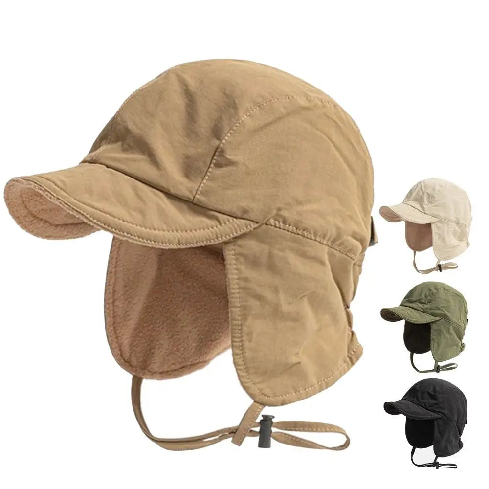 Japanese Retro Bomber Hat Solid Color Windproof Velvet Pilot Hat Ear Protection Lei Feng Hat Keep Warm