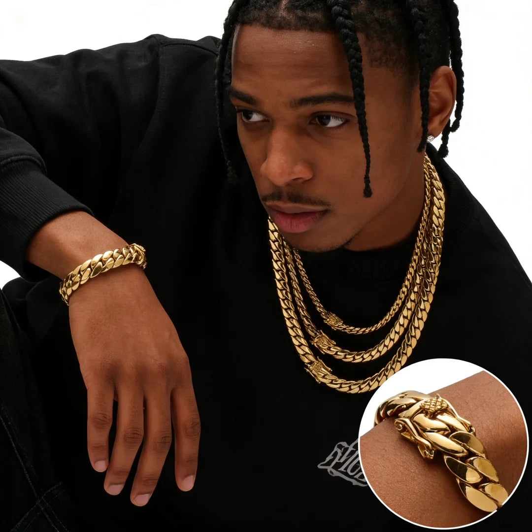 Hip Hop Bling Gold Cuban Link Chain Necklace For Men, Rapper Style Tank Chain Jewelry, Trendy Whip Chain Necklace