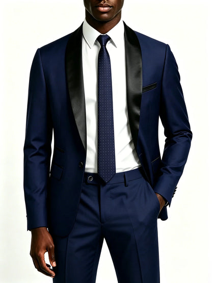 Men's Black Satin Shawl Lapel Tuxedo Suit 2 Pieces, Slim Fit Formal Blazer & Pants for Wedding Party Prom Groom Outfit