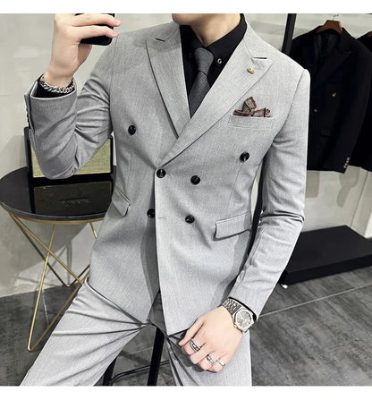 Jackets + Pants / Groom's Wedding Dress Best Fashion Mans Double -breasted Suit Blazer Trousers Male Formal Business Office Suit