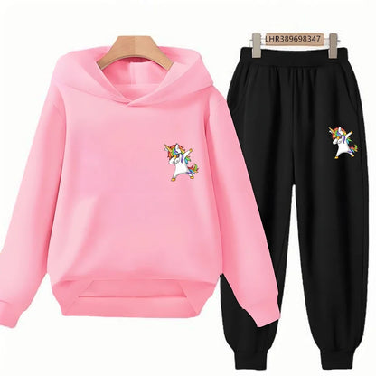 Children Unicorn Hoodie 3-12 Years Boys Girls Red Casual Tops+Pants Sets Long Sleeves Autumn Fashion Kids Clothes