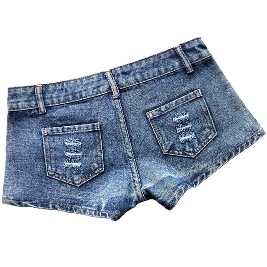 Sexy Side Zipper Split Denim Shorts Women Hot Pants Worn Out Nightclub Low Waist Jeans Y2k