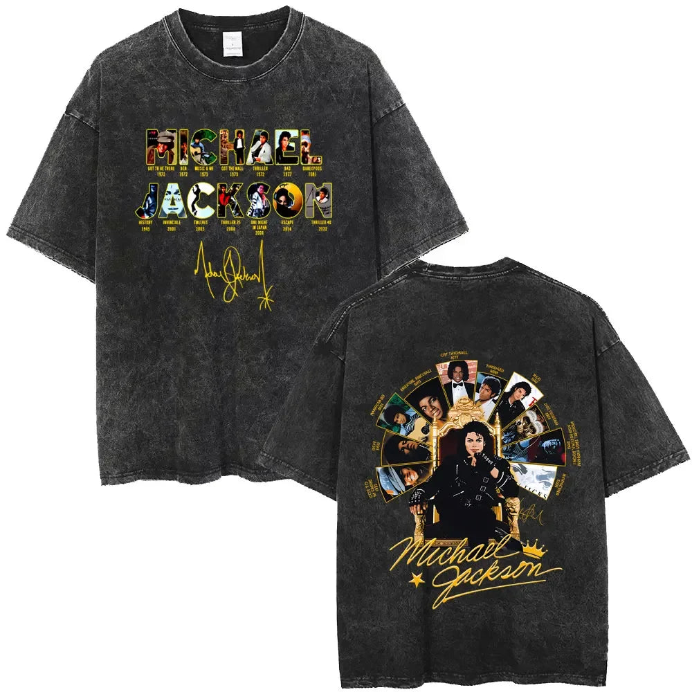 Vintage Washed Michael Jackson King of Pop T-shirt Men Women Retro Gothic Rock T-shirts Men's Punk Oversized T Shirts Streetwear