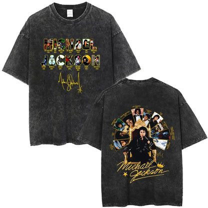 Vintage Washed Michael Jackson King of Pop T-shirt Men Women Retro Gothic Rock T-shirts Men's Punk Oversized T Shirts Streetwear