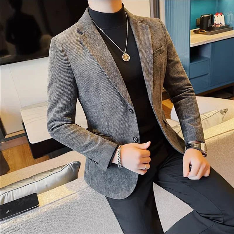British Style Solid Color Slim Suit Jacket Men Fashion Casual Business Blazers Coats High Quality Social Wedding Elegant Jackets