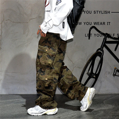 High Quality Vintage Multi-Pocket Camo Cargo Pants Mens Clothing High-End Fabric Tactical Baggy Pants Thick Casual Work Trousers