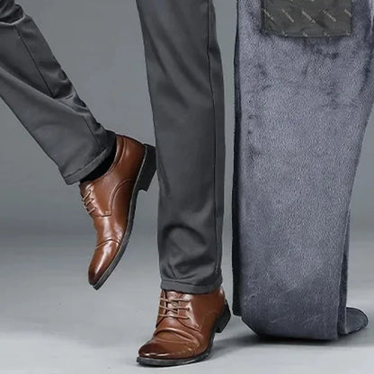 Men's autumn/winter fashionable business casual pants, elastic slim fit warm and plush suit pants, work clothes