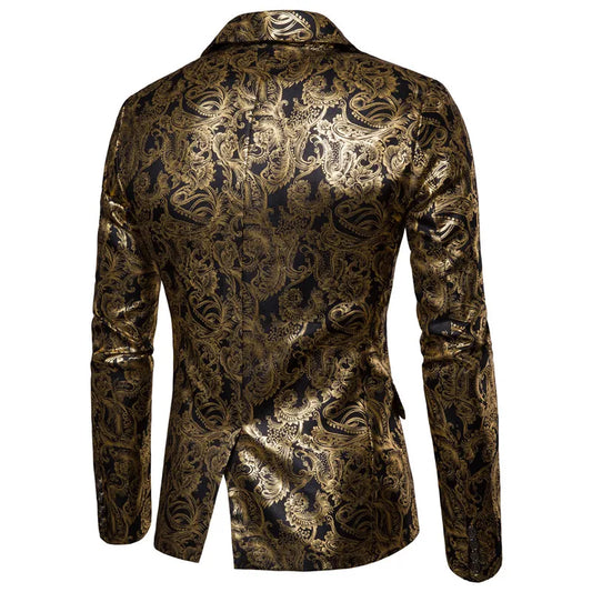 Shiny Gold Foil Printed Men's Suit for 2025 Spring New Style Groomsman Party Stage Performance Slim Fit Jackets for Men
