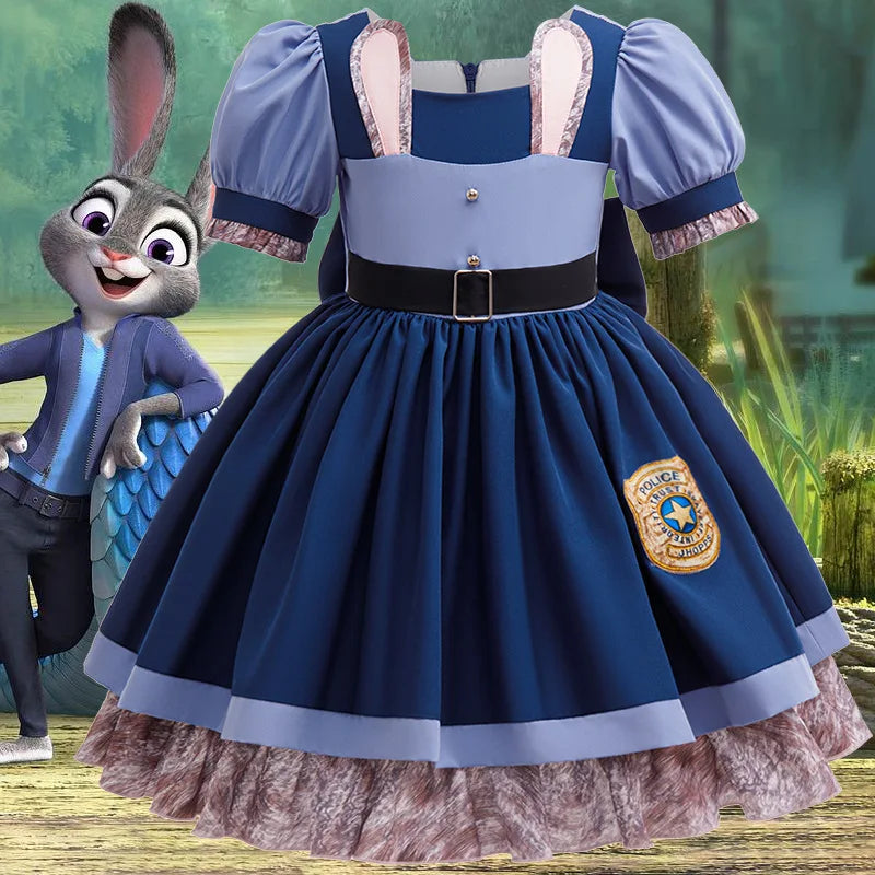 Girls Judy Bunny Police Officer Dress Disney Zootopia 2 Bunny Costume for Kids Cosplay Dress With Accessories Fancy Outfits