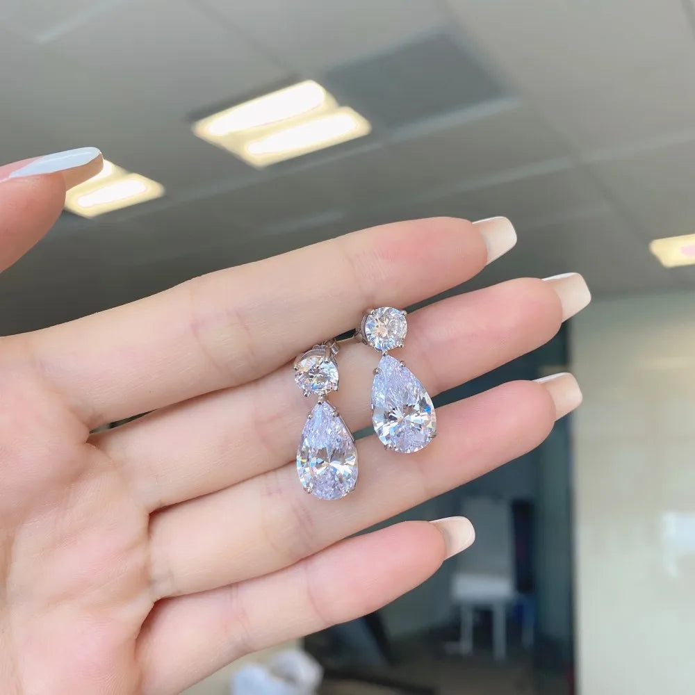 Certified Pear/Round Cut Moissanite Diamond Drop Earrings for Women 100% 925 Sterling Silver Waterdrop Shape Stud Earring